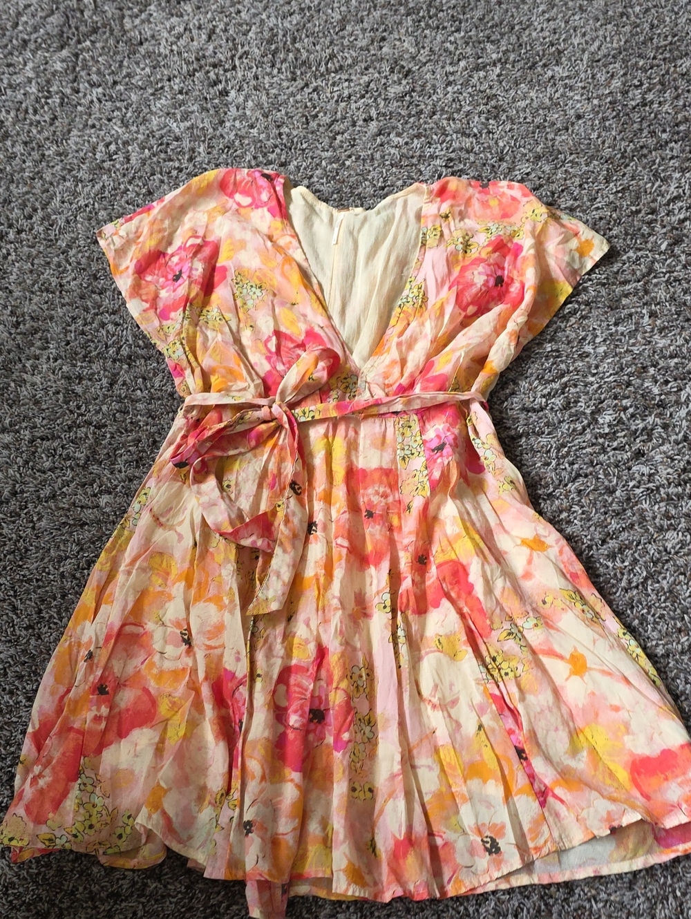 Free People Floral Wrap Midi Dress in Pink and Peach